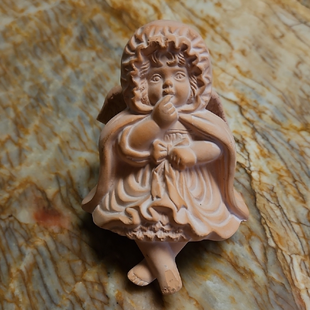 Vintage Angel Figurine Sits On Ledge Or Shelf Garden